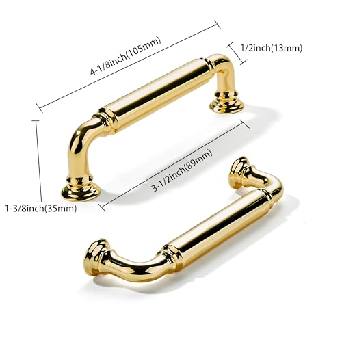 khtumeware 2-Pack Polished Brass Heavy-Duty Solid Cabinet Pulls, 3-1/2 Inch (89mm) Hole Center,Polished Gold Drawer Pulls, Cabinet Hardware, Suitable for Kitchen Cabinets, Bathrooms and Dressers - color: Polished Brass, size: 3-1/2 Inch(89mm)Hole Center