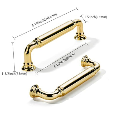khtumeware 2-Pack Polished Brass Heavy-Duty Solid Cabinet Pulls, 3-1/2 Inch (89mm) Hole Center,Polished Gold Drawer Pulls, Cabinet Hardware, Suitable for Kitchen Cabinets, Bathrooms and Dressers - color: Polished Brass, size: 3-1/2 Inch(89mm)Hole Center