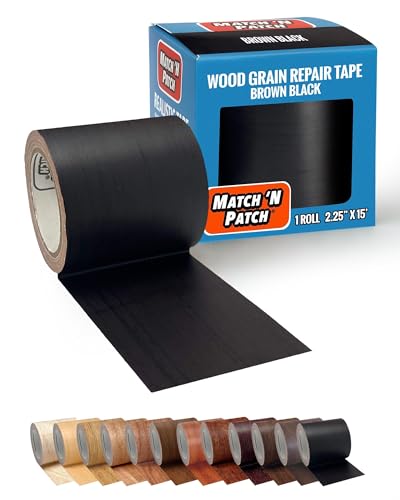 MATCH 'N PATCH Wood Grain Repair Tape - Brown-Black, 2.25 in x 15 ft (1-Pack) – Wood Grain Colored Duct Tape for Mirror Frame, Trim, Borders, Floor and Other Furniture, Scratch Repair Kit - color: Brown-Black, size: 2.25" x 15'