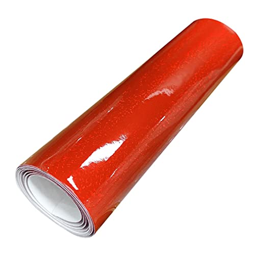 HYANG Holographic Mirror Fine Laser Flash Crystal Red PU Faux Leather 1 Roll 12"X53"(30cmX135cm), Faux Leather Very Suitable for Leather Earrings, Bows, Handbag ，Sewing ，Crafts Making - color: Red