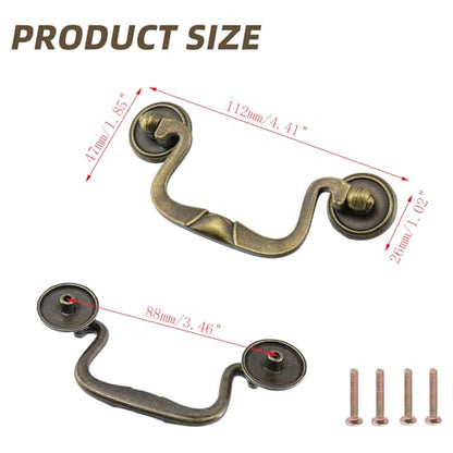 4pcs Antique Cabinet Pulls, 3.5" (88mm) Hole Center, Bronze
