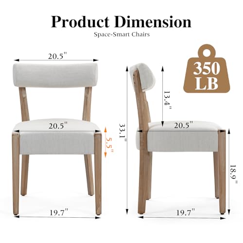 ZJhome Dining Chairs Set of 4, Mid-Century Modern Wooden Kitchen Chairs with Linen Upholstery - Low-Back Woven Design for Kitchen & Dining Room,Beige Fabric - color: Beige, size: Set of 4