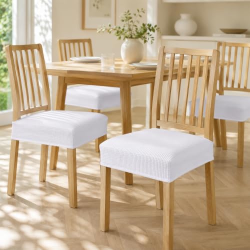 NILUOH Waterproof Seat Covers for Dining Room Chairs, 4 Pack, Rear Covers - color: Jacquard White, size: 4 Pcs-Regular