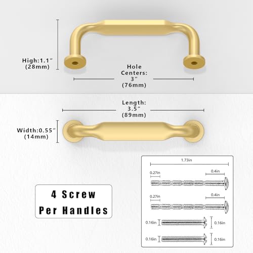 10 Pack Brushed Gold Cabinet Pulls 3 Inch(76mm) Kitchen Cabinet Handles Solid Zinc Alloy Cabinet Hardware Drawer Pulls - color: Brushed Gold, size: 3" Hole Center