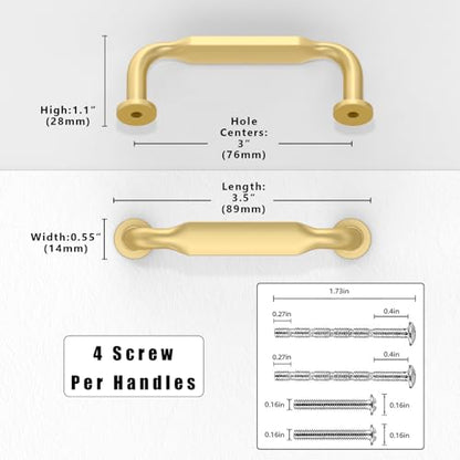 10 Pack Brushed Gold Cabinet Pulls 3 Inch(76mm) Kitchen Cabinet Handles Solid Zinc Alloy Cabinet Hardware Drawer Pulls - color: Brushed Gold, size: 3" Hole Center