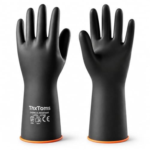 ThxToms Chemical Resistant Gloves, 28 Mil Heavy Duty Latex, 14 Inch, 1 Pair - color: 14"
