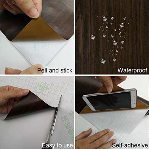 TOTIO Extra Wide Wood Grain Contact Paper Dark Brown 31.5x157in Thick Matte Black Walnut Textured Wallpaper Peel Stick Waterproof Self Adhesive Furniture Stickers Vinyl Wall Stickers Chocolate Brown - color: Chocolate Brown, size: 31.5" x 157"