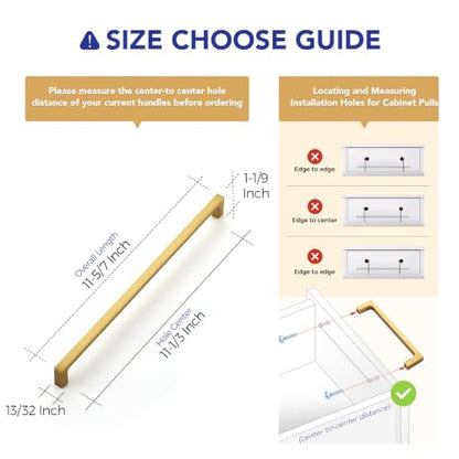 Ravinte Brushed Brass Solid Pulls Cabinet Handles 11-5/16 Inch 5 Pack - size: 11-5/16 Inch Hole Center