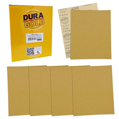 Dura-Gold Premium 9" x 11" Gold Sandpaper Sheets, 100 Grit (Box of 6) - size: 100-Grit