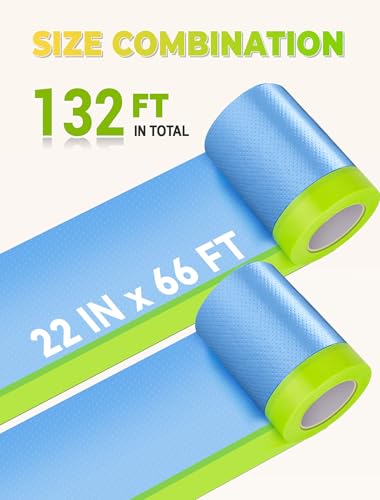 2 Rolls Pre-Taped Masking Film for Painting, Plastic Sheeting with Tape - size: 2 Rolls