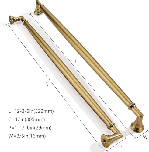 2 Pack 12 Inch Hole Center Brushed Brass Cabinet pulls Solid Satin Brass Heavy Duty Cabinet Pull Cabinet Handles Kitchen Cabinet Hardware Vanity Handles Bathroom Cabinet pulls - color: Brushed Brass, size: 12 Inch(305mm)hole center
