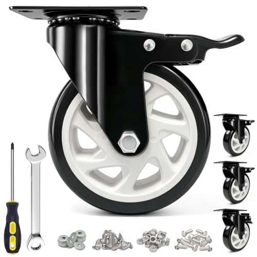 5 Inch Heavy Duty Black Caster Wheel Set of 4,Dual Brake, Silence - color: black, size: 5 inches