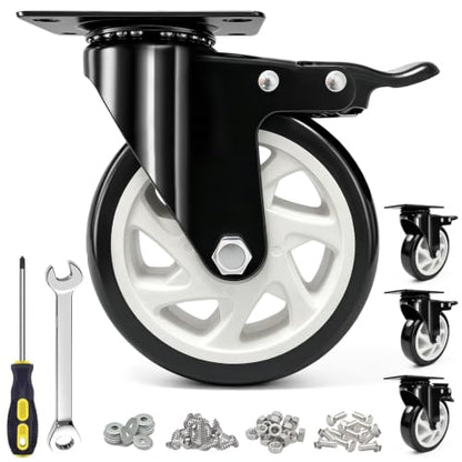 5 Inch Heavy Duty Black Caster Wheel Set of 4,Dual Brake, Silence - color: black, size: 5 inches