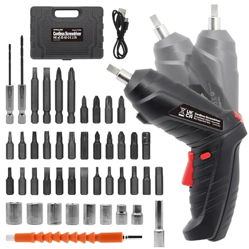 MYMULIKE Cordless Electric Screwdriver, 3.6V Rechargeable Power Screwdriver with 47pcs Accessories, usb Charging, 3Nm Screw Gun, Mini Screwdriver set with LED Light Electric Power Drill Set - color: Black
