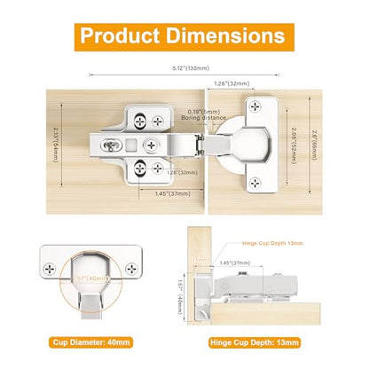 2 Pcs Heavy Duty 40mm Cup Full Overlay Soft Close Cabinet Hinges - color: Full Overlay, size: 2 Pieces