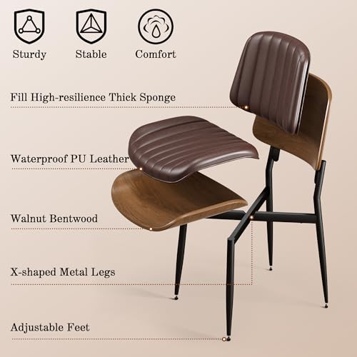 REONEY Dining Chairs Set of 4, Mid-Century Modern Kitchen Chairs, Brown - color: Dark Brown Vertical Stripes