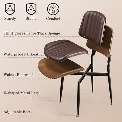 REONEY Dining Chairs Set of 4, Mid-Century Modern Kitchen Chairs, Brown - color: Dark Brown Vertical Stripes