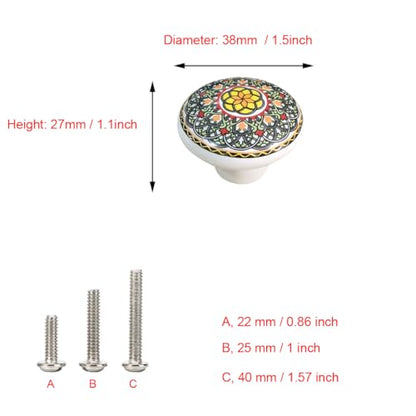 HUAMULAN Ceramic Knobs Boho Cabinet Pulls Drawer Door Handles 15 Pack - color: Dark Grey Floral