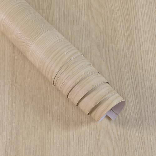 Wide 48"x118" Beige Wood Contact Paper Textured Peel and Stick Wallpaper - size: 48" x 118"