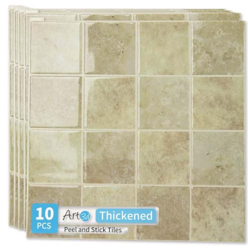 Art3d Grid Design Peel and Stick Backsplash, 10-Pack, 12 x 12 in, Khaki - color: Khaki