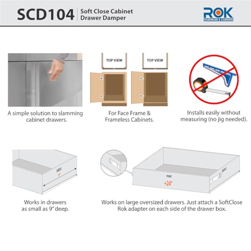 10-Pack Rok Hardware Soft Close for Wood Drawers/Soft Close Drawer Adapter/Add-On/Retrofit (Gray), SCD104G - style: 10-Pack Gray Color
