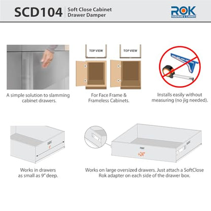 2-Pack Rok Hardware Soft Close for Wood Drawers/Soft Close Drawer Adapter/Add-On/Retrofit (Gray), SCD104G - style: 2-Pack Gray Color