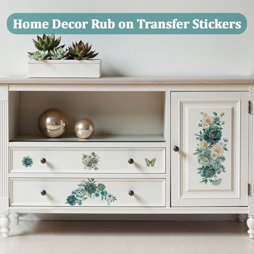 WANDIC 3 Sheets UV Rub on Transfer Stickers, Blue Green Hot Stamping Flowers Theme 3D Waterproof Decals for Cups Water Bottle Furniture, 15 * 30cm - color: Green Hot Stamping Flowers