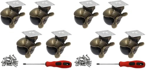 Luomorgo 1.5 inch Vintage Ball Caster Wheels with Brake 360 Degree Antique Top Plate Casters for Furniture Bench Cabinets Wheelchairs, 176 lbs Total Capacity Caster for Set of 4 (Pack of 2) - size: 1.5 Inch (Pack of 2)