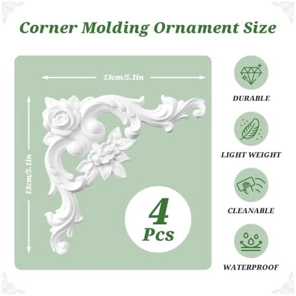 3 Set Peel and Stick Wall Molding Kit (12 Frames & 4 Corner Flowers)