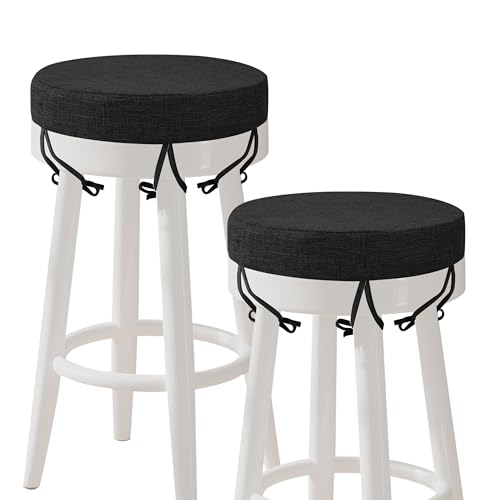 AddGrace Round Bar Stool Cushions with Ties Set of 2 12" Black - color: Black