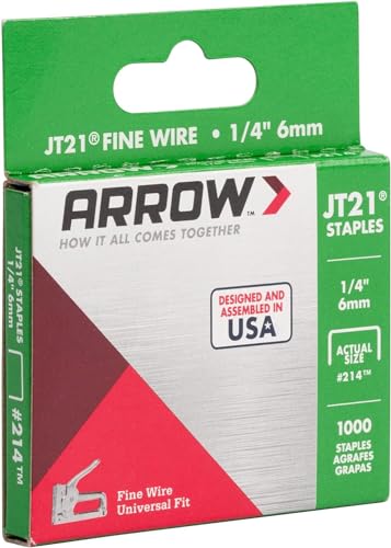 Arrow 214 JT21 Thin Wire Staples for Staple Guns and Staplers, Use for Upholstery, Crafts, General Repairs, 1/4-Inch Leg Length, 7/16-Inch Crown Width, 1000-Pack, Grey - size: 1/4 Inch