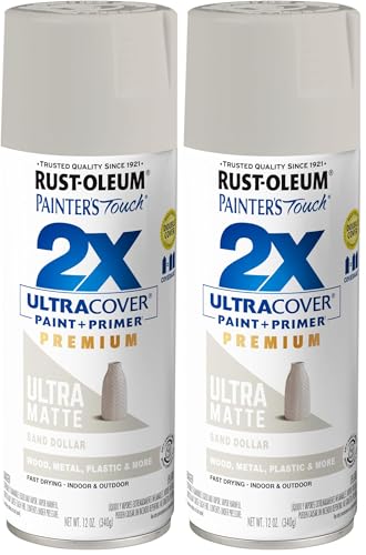Rust-Oleum 372274- Painter's Touch 2X Ultra Cover Spray Paint, 12 oz, Sand Dollar (Pack of 2) - color: Matte Sand Dollar, size: 12 Ounce (Pack of 2)
