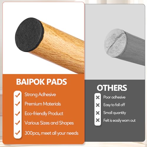 Furniture Pads 300 Pack Furniture Felt Pads for Hardwood Tile Floors, Black - size: Black