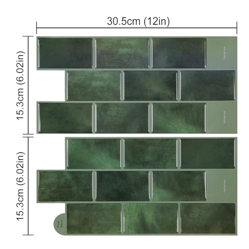 Alwayspon 10 Sheets 12"x6" Emerald Green 3D Vinyl Backsplash Marble Tiles, Self-Adhesive Peel and Stick Wall Tile Stickers Stick on Subway Tiles for Kitchen Bathroom Wall, 623 - color: Green