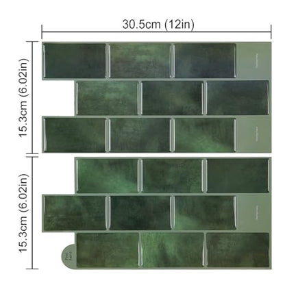 Alwayspon 10 Sheets 12"x6" Emerald Green 3D Vinyl Backsplash Marble Tiles, Self-Adhesive Peel and Stick Wall Tile Stickers Stick on Subway Tiles for Kitchen Bathroom Wall, 623 - color: Green