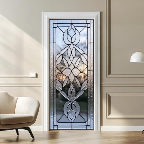 arricraft 2 Pcs Self-Adhesive Door Stickers, 31.5"x78.7" 3D Glass Pattern Door Murals Stickers Floral PVC Removable Wallpaper Decoration for Bedrooms Living Room - style: 3D Glass Floral