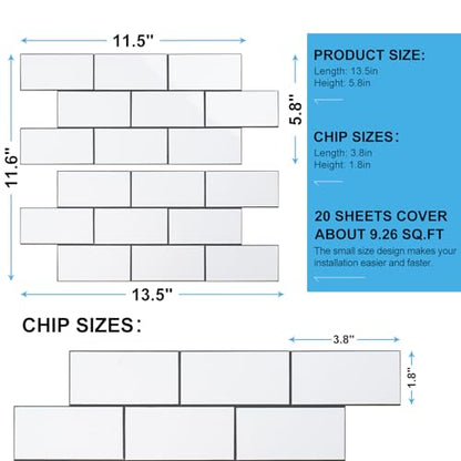 20-Pack 3mm White Subway Peel and Stick Tiles (9.2 Sq Ft) - color: White-black