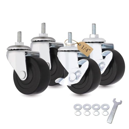 AXL 2" Caster Wheels, 1/4"-20 x 15mm Threaded Stem Casters with Brake, Standard US Coarse Thread, Quiet Rolling PVC Swivel Wheels for Furniture & Rolling Cart (4 Pack) - color: Black, size: 1/4" x 19/32"