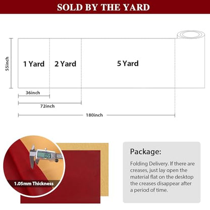 Faux Leather Fabric, Marine Vinyl Fabric, 1.05mm Thick Vinyl Upholstery Soft Durable Synthetic Material PU Leather for Sofa Chairs Bags DIY Crafts Sewings,5 Yard 55" x 180" Red - color: Red, size: Pre-cut 5 Yard (54" x 180")