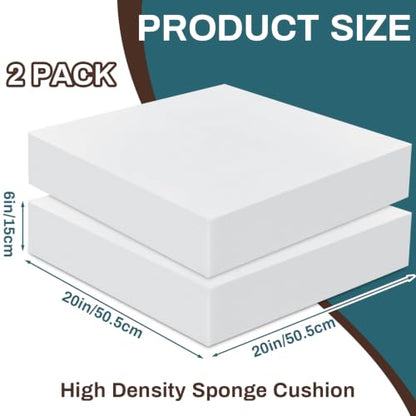 Frienda 2 Pack 6" x 20" x 20" Upholstery High Density Foam Square White - color: White, size: 6" X 20" X 20", style: Square