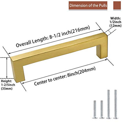 Goldenwarm 25 Pack 8 Inch Gold Cabinet Handles Brushed Gold Cabinet Pulls - color: Gold, size: 8in Hole Centers