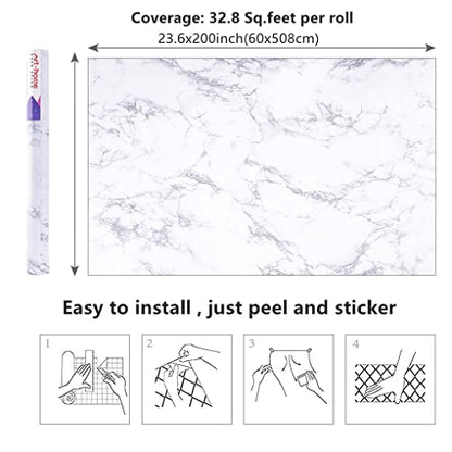 Arthome 23.6″ × 200″ Peel and Stick Marble Contact Paper,Self-Adhesive Waterproof Vinyl Flim for Furniture Sticker, Kitchens, Bedrooms and Bathrooms - color: White Marble, size: 23.6" x 200"