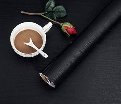 Abyssaly Black Wood Contact Paper Peel and Stick Wallpaper for Cabinets - color: Black, size: 15.7" x 118"