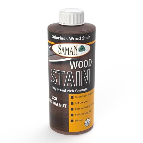 SamaN Interior Water Based Wood Stain - Natural Stain for Furniture, Moldings, Wood Paneling, Cabinets (Dark Walnut TEW-120-12, 12 oz) - color: Dark Walnut, size: 12 oz