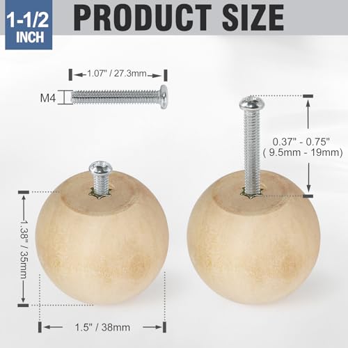 FoDau770 Round Ball Wood Knobs, 1-1/2" Diameter - Unfinished - 30 Pieces - color: Unfinished, size: 1-1/2 Inch