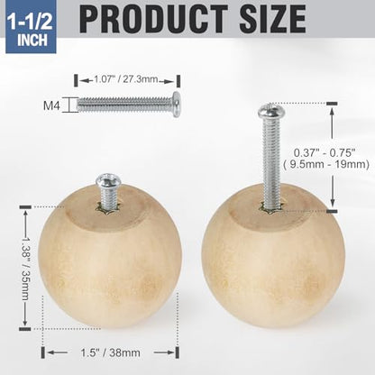 FoDau770 Round Ball Wood Knobs, 1-1/2" Diameter - Unfinished - 15 Pieces - color: Unfinished, size: 1-1/2 Inch