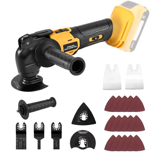 Cordless Oscillating Tool, Brushless Orbiting Tool Compatible with DeWalt 20V Battery, 23 PCS Multi-Tool Kit with Auxiliary Handle for Cutting, Scraping, Sanding, 6 Variable Speed (Tools Only)