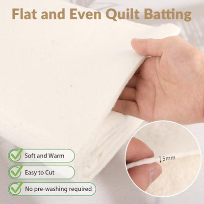 47" x 59" 100% Natural Cotton Quilt Batting, Breathable Crib Size Batting - size: 47 × 59 Inch