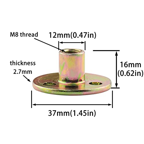 4pcs Furniture Mounting Plate Three-Hole Cylindrical Iron Plate Nut for Furniture Legs (M8 Metric Nut, 37mm Dia Plate, 16mm Height, 12mm Dia Rod) - size: M8
