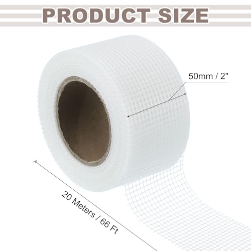 uxcell Drywall Joint Tape, 2" x 66Ft Self-Adhesive Fiberglass Cement Board Mesh Tape, Crack Patch Fabric for Wall Sheetrock Ceiling Crack Repairing Strengthening, White - size: 2" x 66Ft